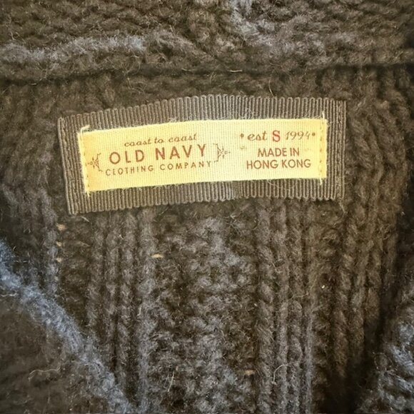 Vintage Old Navy Sweater Women Small Black Hoodie Jacket Chunk Knit button Y2K - Picture 3 of 12